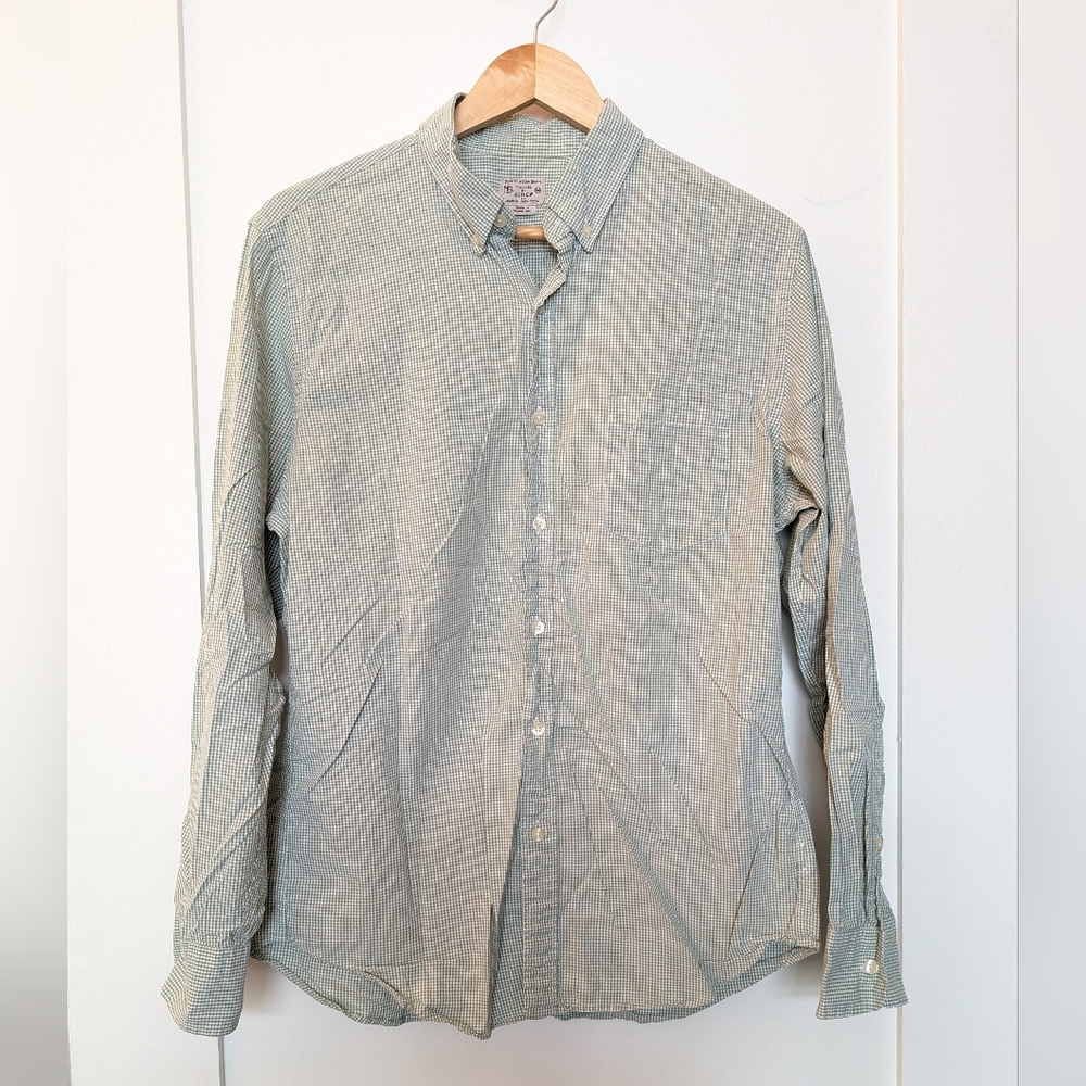 J. Crew Cotton Button-down, green check